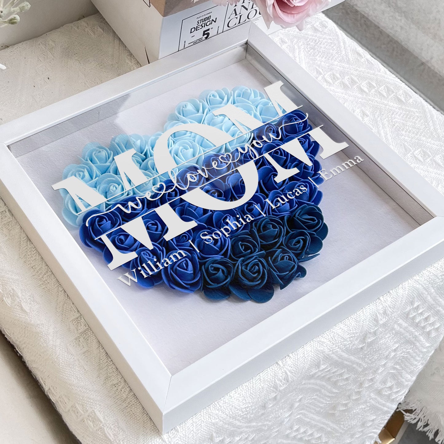 Personalized Flower Shadow box, Mothers Day Gifts For Grandma, Birthday Gifts For Mom, Nana, Mimi, Custom Kids Names