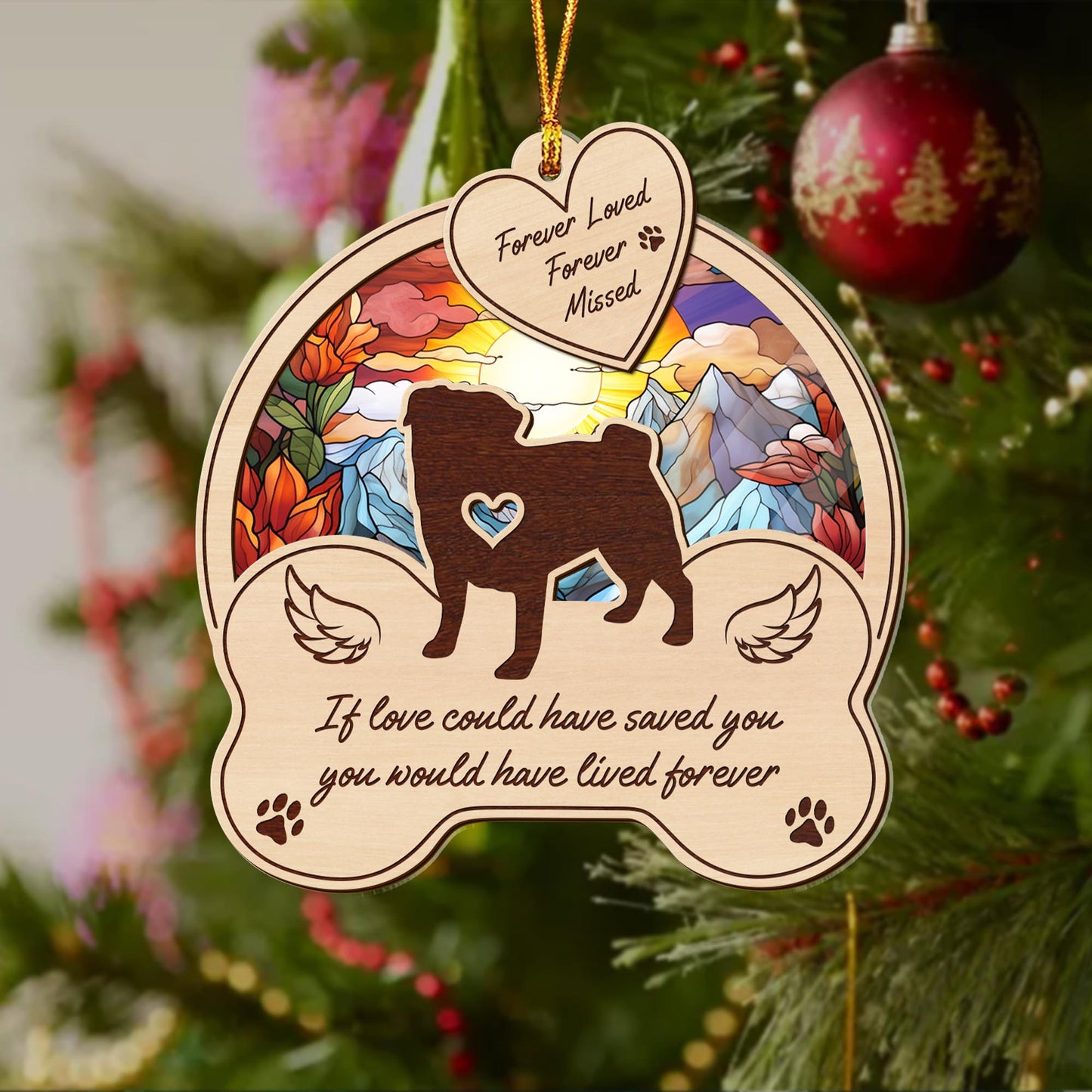 Pug 2 Layered Mix Ornament, Dogs Ornament, Christmas Tree Hanging, Home Decorations EPHG-51546