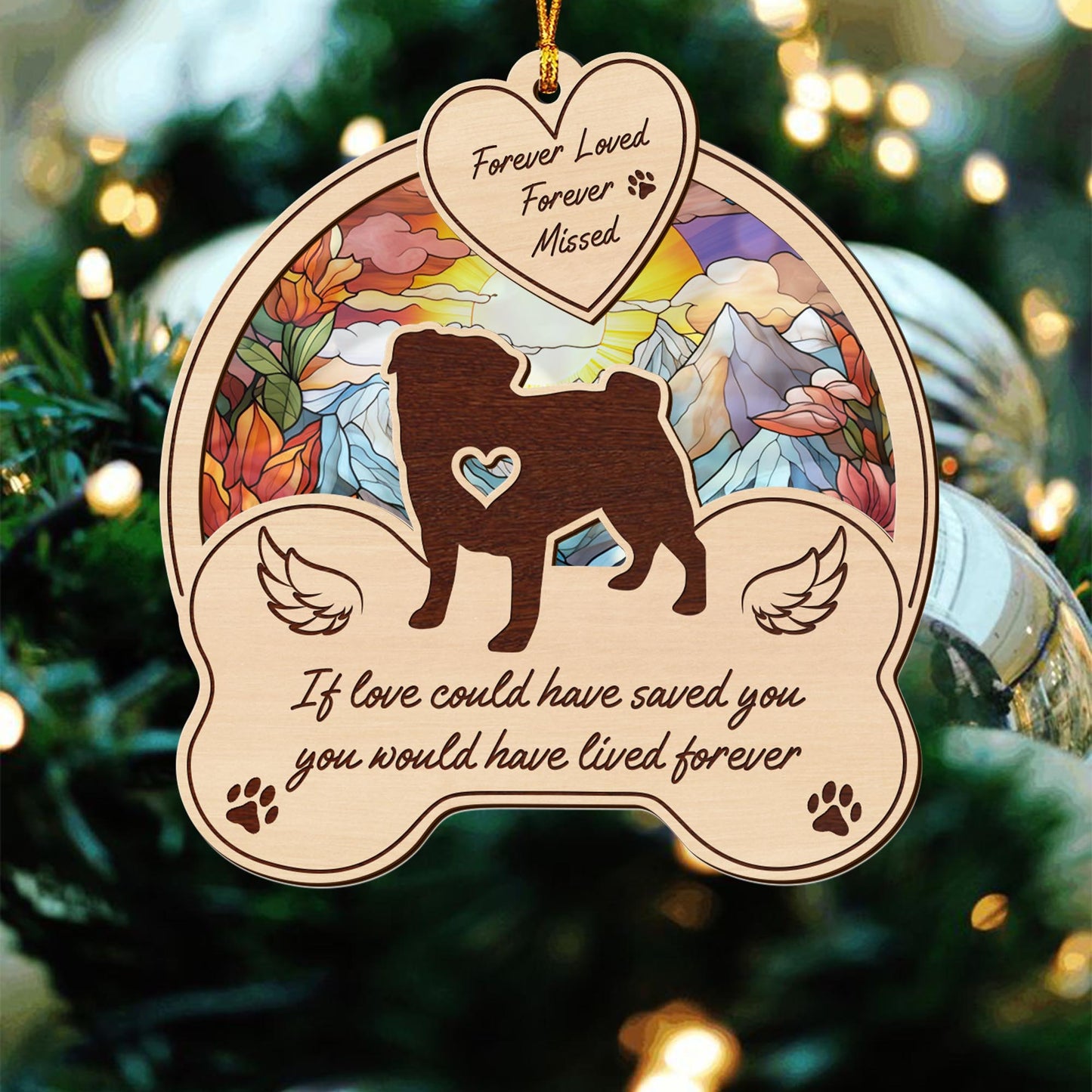 Pug 2 Layered Mix Ornament, Dogs Ornament, Christmas Tree Hanging, Home Decorations EPHG-51546