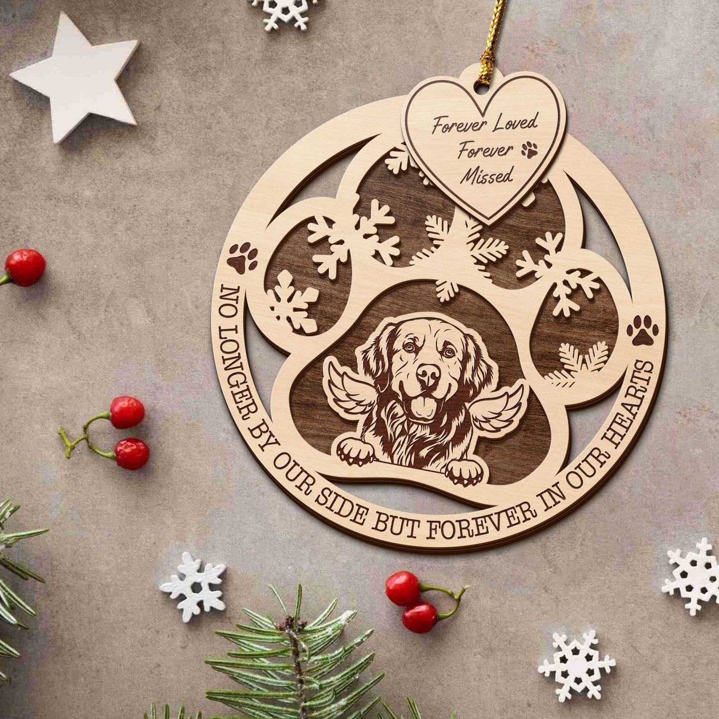 Golden Retriever 2 Layered Piece Wooden Ornament, Dogs Ornament, Dog Lovers Gifts EPHG-51547