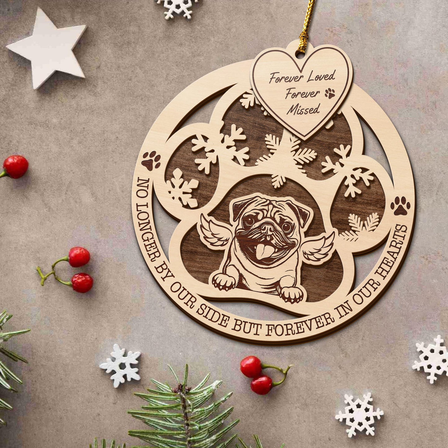 Pug 2 Layered Piece Wooden Ornament, Dogs Ornament, Dog Lovers Gifts EPHG-51547