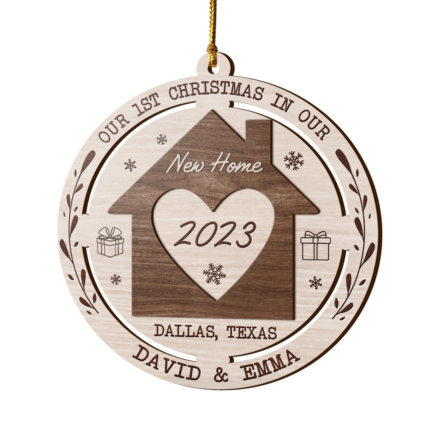 First Christmas New Home 3 Layered Piece Wooden Ornaments Custom Name, Year And Address, New House Gift, Family ornaments EPHG-51694