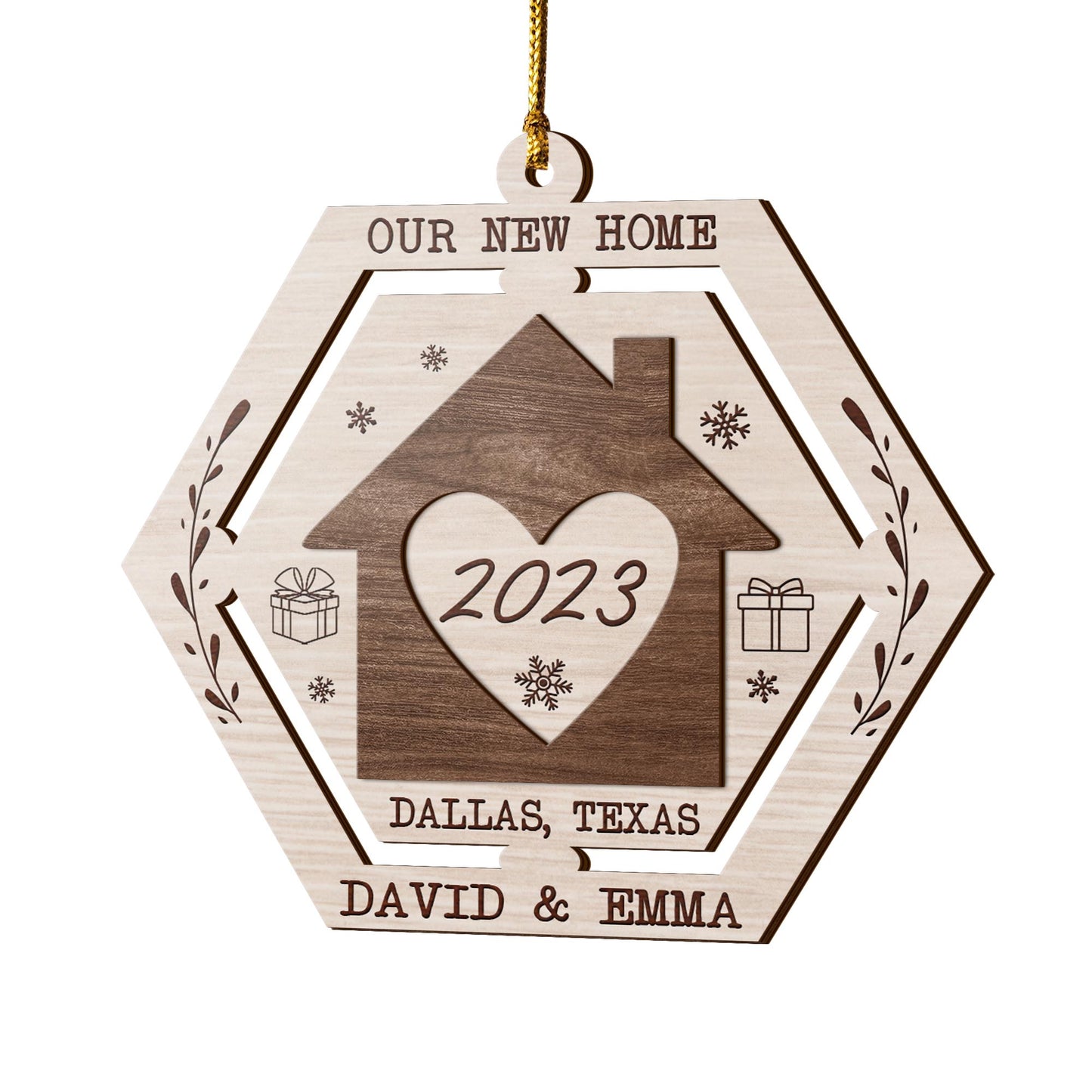 First Christmas New Home 3 Layered Piece Wooden Ornaments Custom Name, Year And Address, New House Gift, Family ornaments EPHG-51694