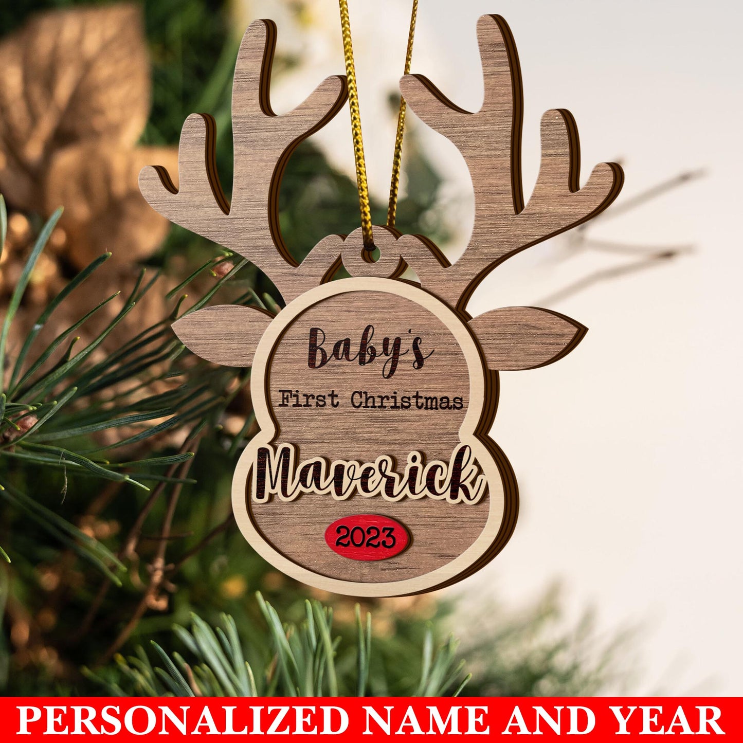 Baby’s First Christmas 3 Layered Piece Wooden Ornaments Custom Name Anh Year, Christmas Ornaments, Gift For Family EPHG-51802