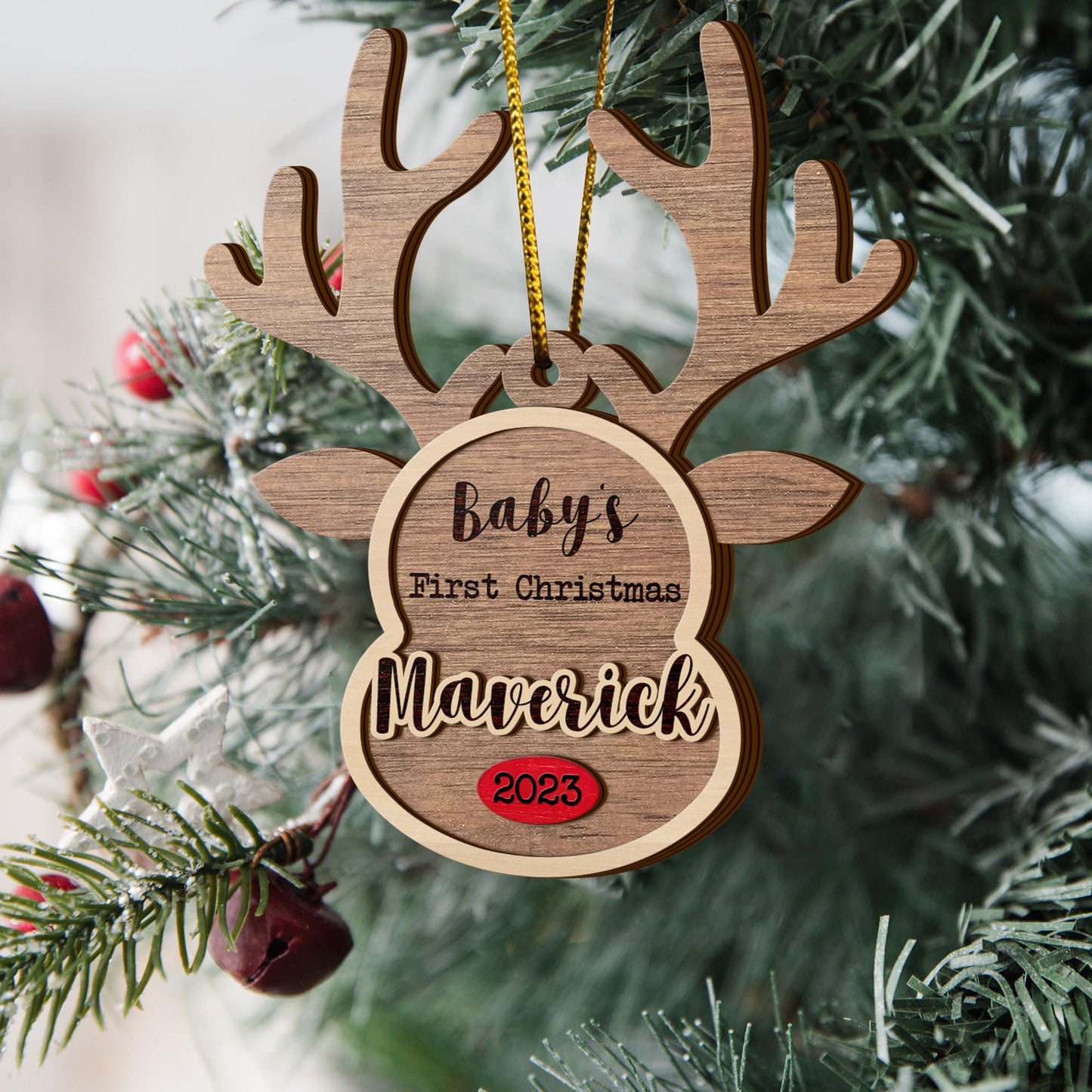 Baby’s First Christmas 3 Layered Piece Wooden Ornaments Custom Name Anh Year, Christmas Ornaments, Gift For Family EPHG-51802