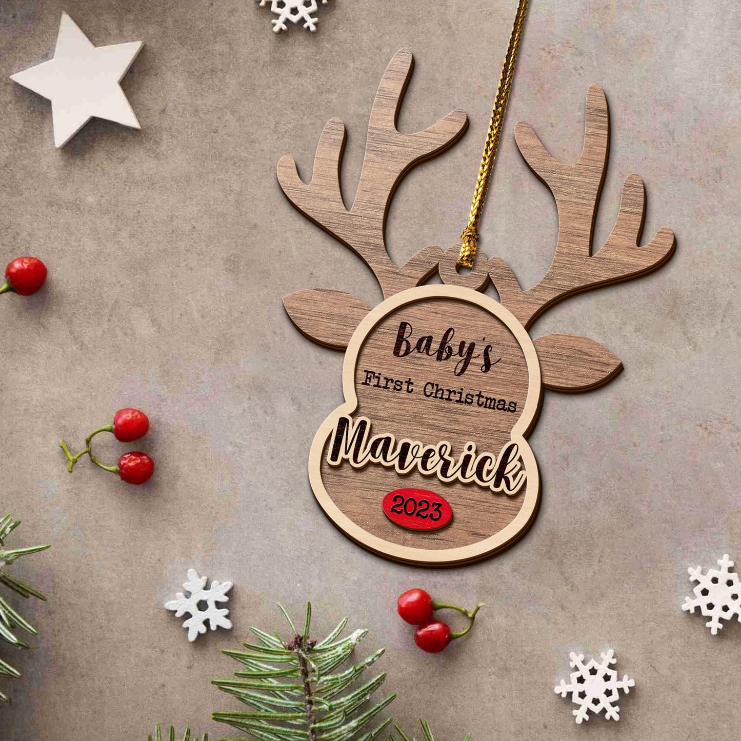 Baby’s First Christmas 3 Layered Piece Wooden Ornaments Custom Name Anh Year, Christmas Ornaments, Gift For Family EPHG-51802