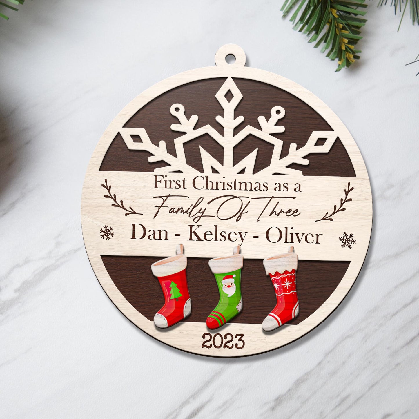 Baby’s First Christmas 3 Layered Piece Wooden Ornaments Custom Custom Name, Date, Address, Time, Weight, Capacity, Christmas Ornaments, Baby Stats Birth Stats EPHG-51803