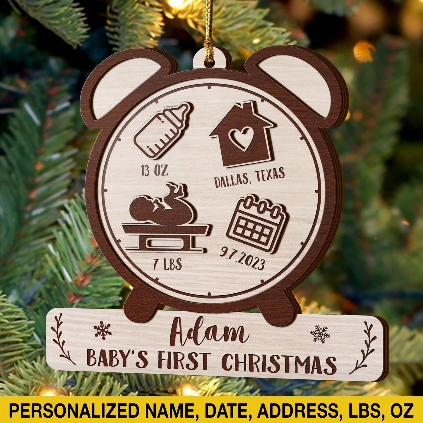 Baby’s First Christmas 3 Layered Piece Wooden Ornaments Custom Name, Date, LBS, And Address, Gift For Family, Christmas Ornaments EPHG-51807