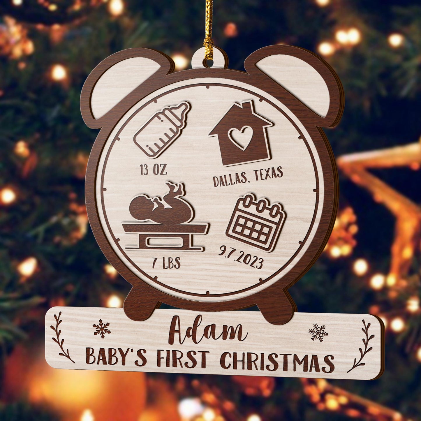 Baby’s First Christmas 3 Layered Piece Wooden Ornaments Custom Name, Date, LBS, And Address, Gift For Family, Christmas Ornaments EPHG-51807