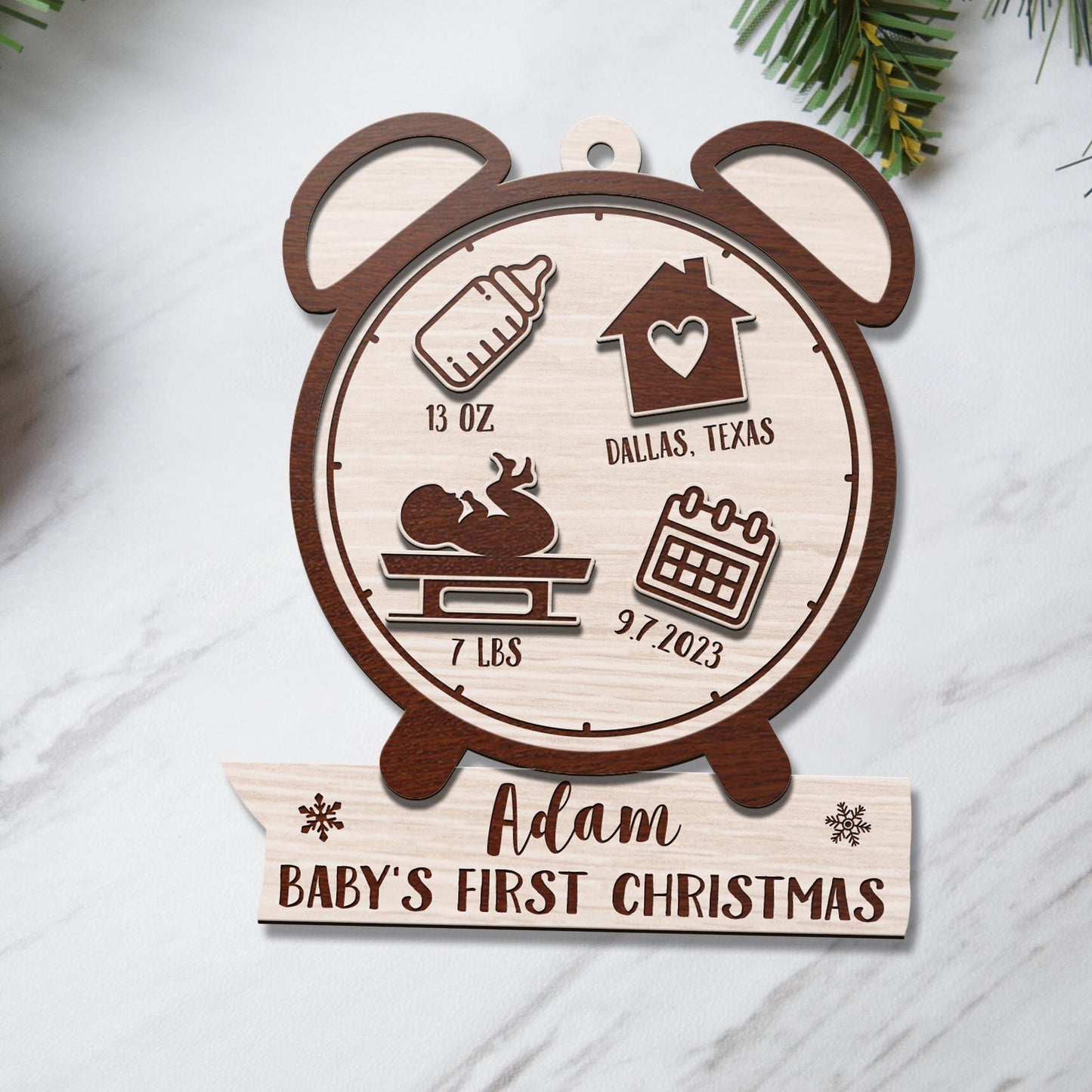 Baby’s First Christmas 3 Layered Piece Wooden Ornaments Custom Name, Date, LBS, And Address, Gift For Family, Christmas Ornaments EPHG-51807