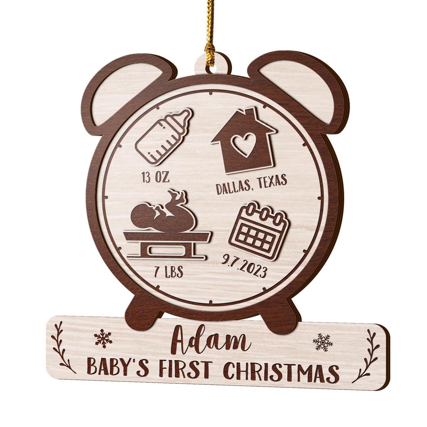 Baby’s First Christmas 3 Layered Piece Wooden Ornaments Custom Name, Date, LBS, And Address, Gift For Family, Christmas Ornaments EPHG-51807