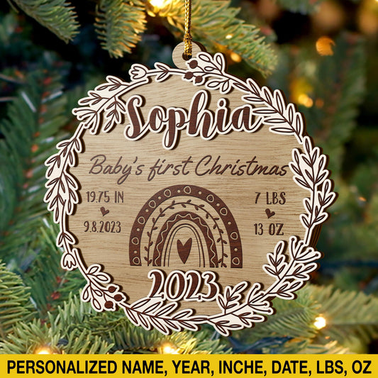 Baby’s First Christmas 3 Layered Piece Wooden Ornaments Custom Name Anh Year, Christmas Ornaments, Gift For Family EPHG-51808