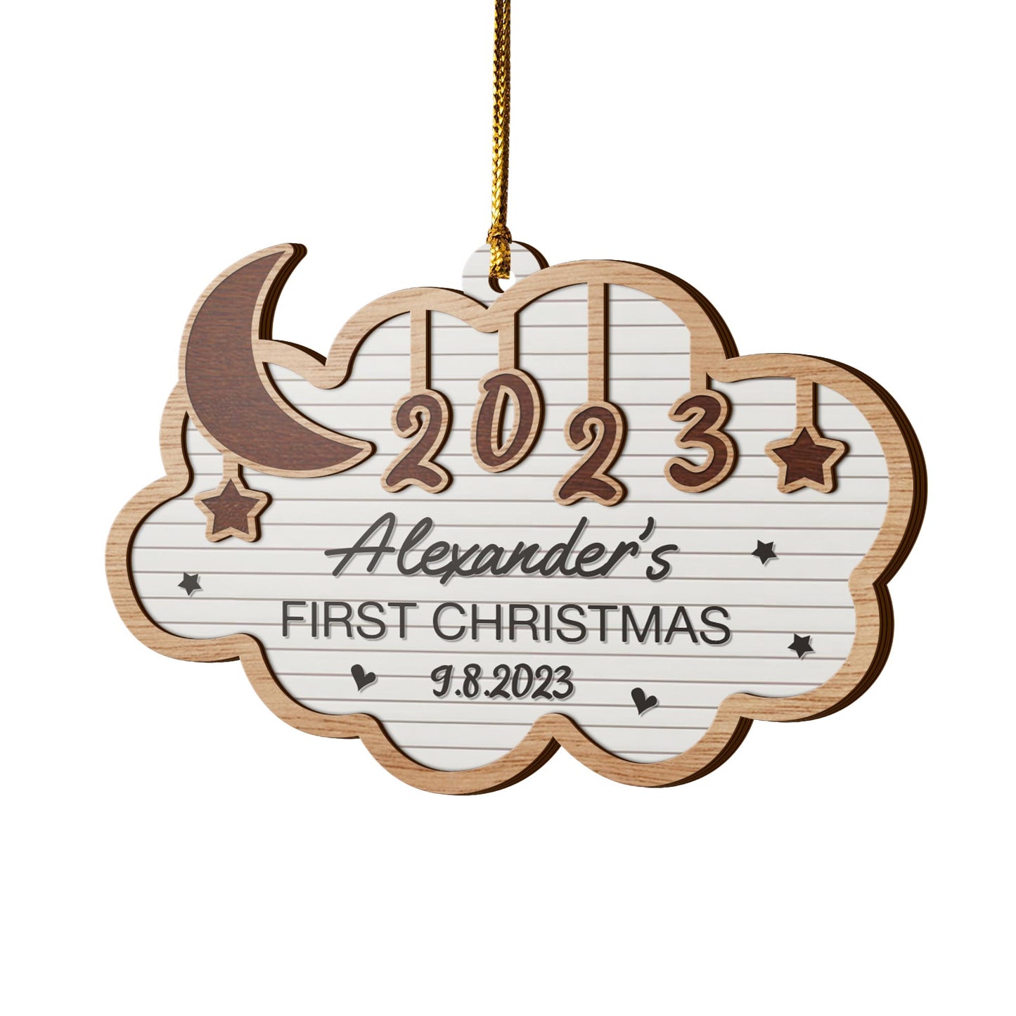 Baby’s First Christmas 3 Layered Piece Wooden Ornaments Custom Custom Name, Date, Address, Time, Weight, Capacity, Christmas Ornaments, Baby Stats Birth Stats EPHG-51809