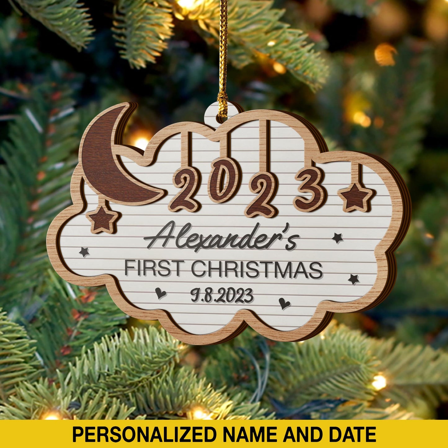 Baby’s First Christmas 3 Layered Piece Wooden Ornaments Custom Custom Name, Date, Address, Time, Weight, Capacity, Christmas Ornaments, Baby Stats Birth Stats EPHG-51809