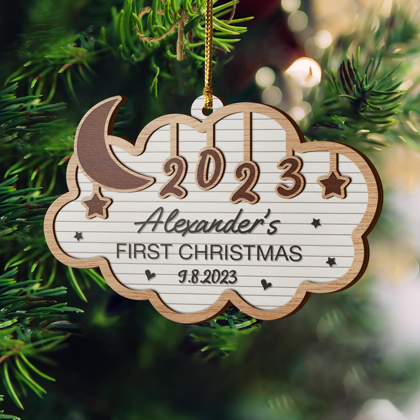 Baby’s First Christmas 3 Layered Piece Wooden Ornaments Custom Custom Name, Date, Address, Time, Weight, Capacity, Christmas Ornaments, Baby Stats Birth Stats EPHG-51809