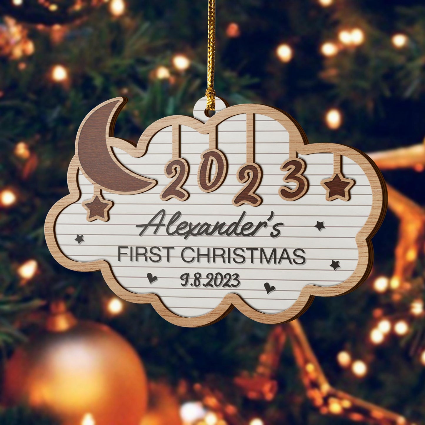 Baby’s First Christmas 3 Layered Piece Wooden Ornaments Custom Custom Name, Date, Address, Time, Weight, Capacity, Christmas Ornaments, Baby Stats Birth Stats EPHG-51809