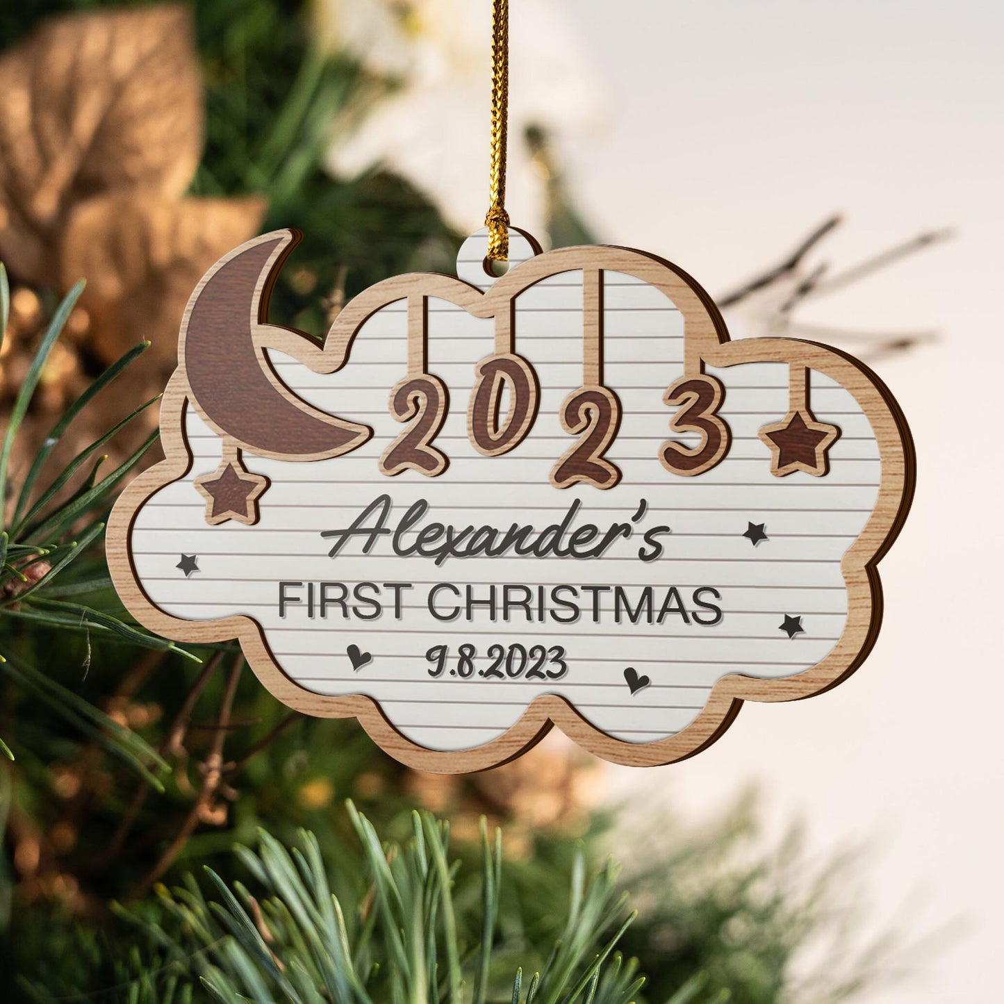 Baby’s First Christmas 3 Layered Piece Wooden Ornaments Custom Custom Name, Date, Address, Time, Weight, Capacity, Christmas Ornaments, Baby Stats Birth Stats EPHG-51809