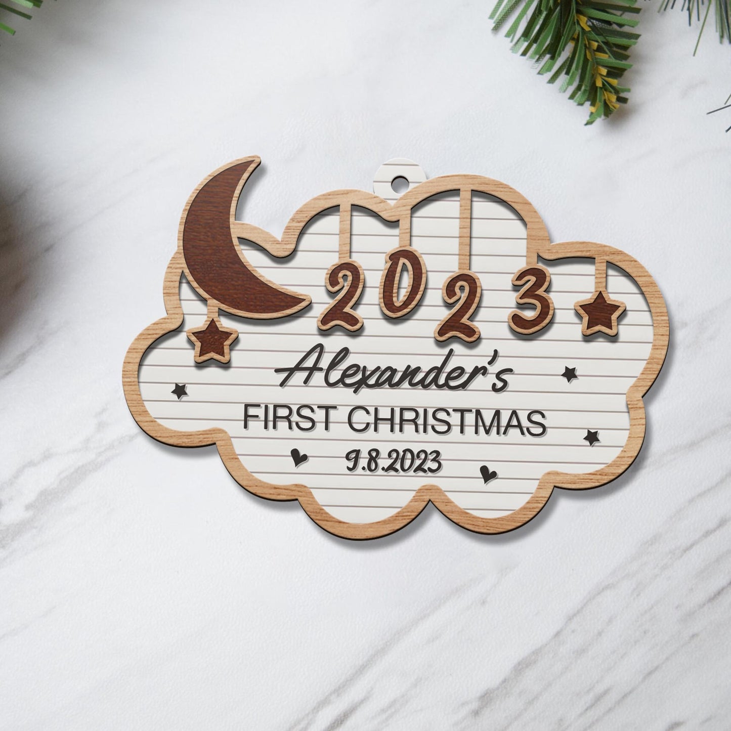 Baby’s First Christmas 3 Layered Piece Wooden Ornaments Custom Custom Name, Date, Address, Time, Weight, Capacity, Christmas Ornaments, Baby Stats Birth Stats EPHG-51809