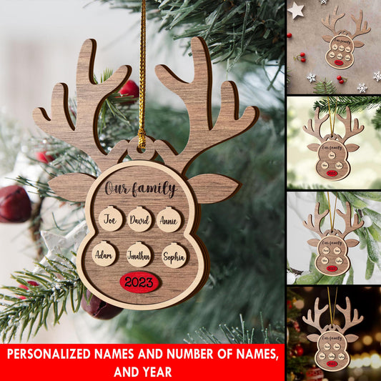 Family Christmas 3 Layered Piece Wooden Ornaments Custom Names, Dog’s Names And Year, Family Christmas Ornaments, Gift For Family EPHG-51895