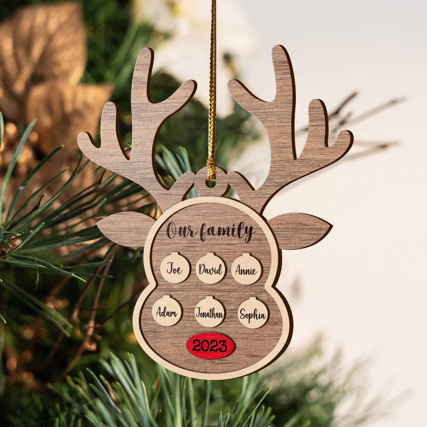 Family Christmas 3 Layered Piece Wooden Ornaments Custom Names, Dog’s Names And Year, Family Christmas Ornaments, Gift For Family EPHG-51895