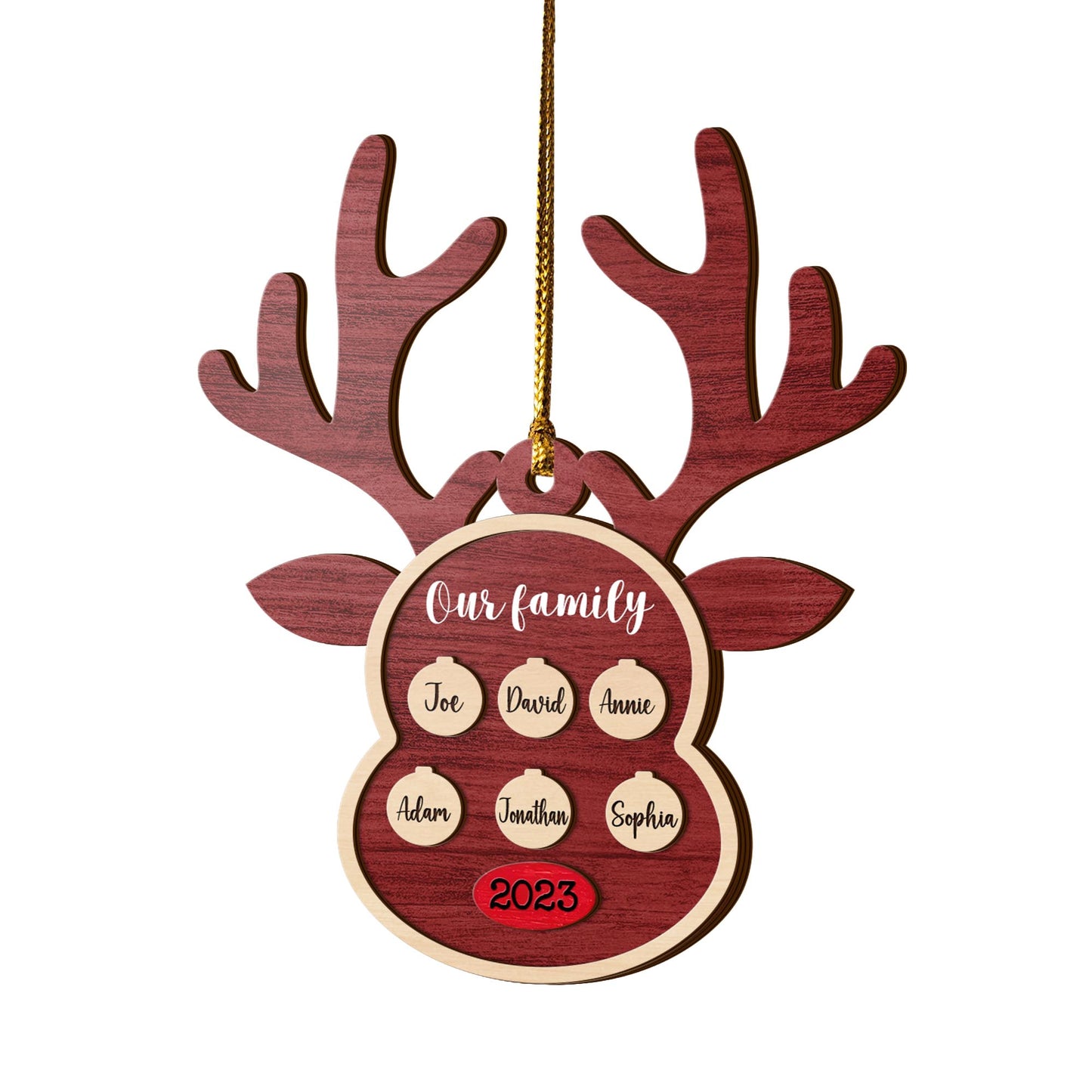 Family Christmas 3 Layered Piece Wooden Ornaments Custom Names, Dog’s Names And Year, Family Christmas Ornaments, Gift For Family EPHG-51895