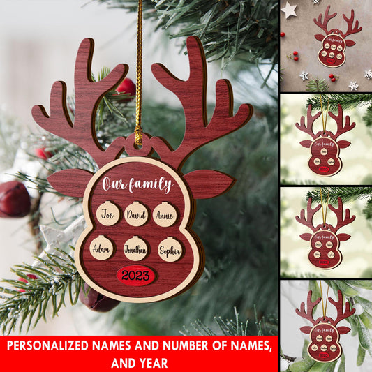 Family Christmas 3 Layered Piece Wooden Ornaments Custom Names, Dog’s Names And Year, Family Christmas Ornaments, Gift For Family EPHG-51895