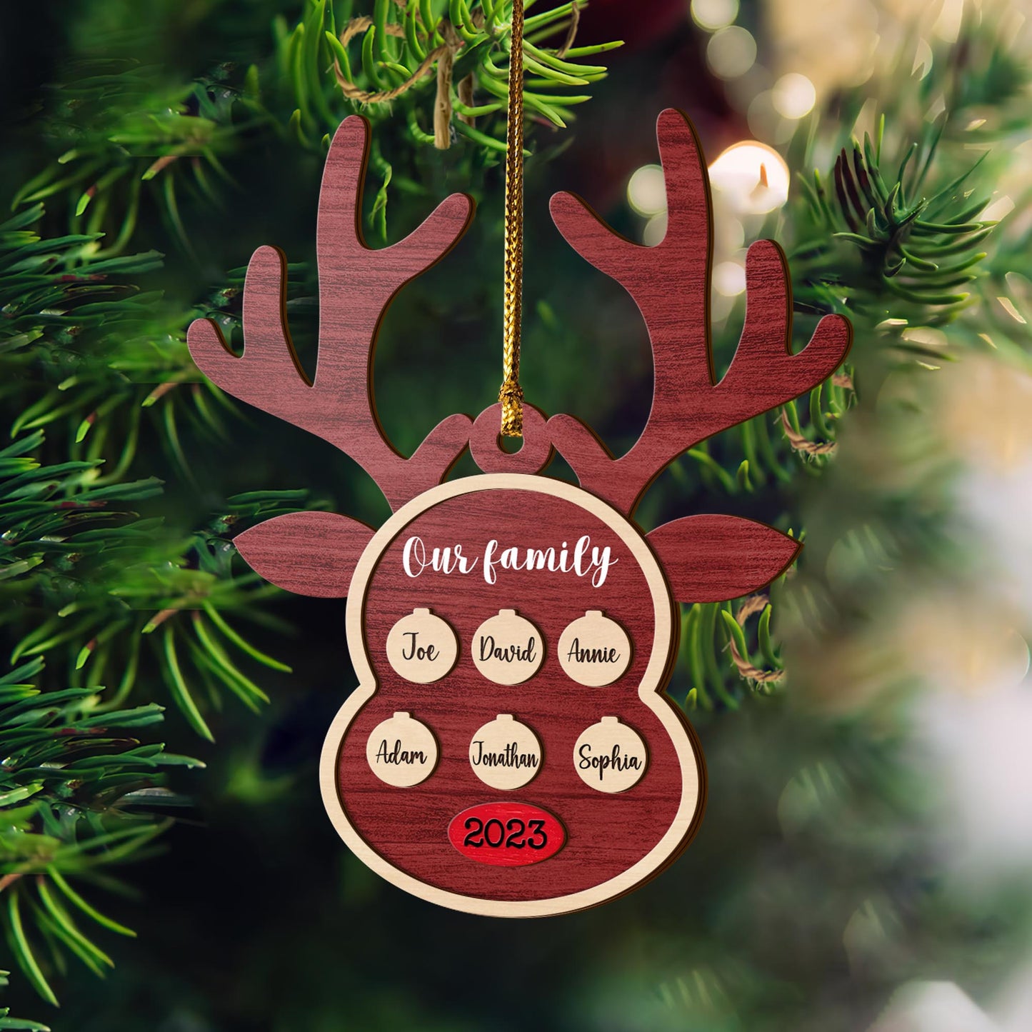 Family Christmas 3 Layered Piece Wooden Ornaments Custom Names, Dog’s Names And Year, Family Christmas Ornaments, Gift For Family EPHG-51895