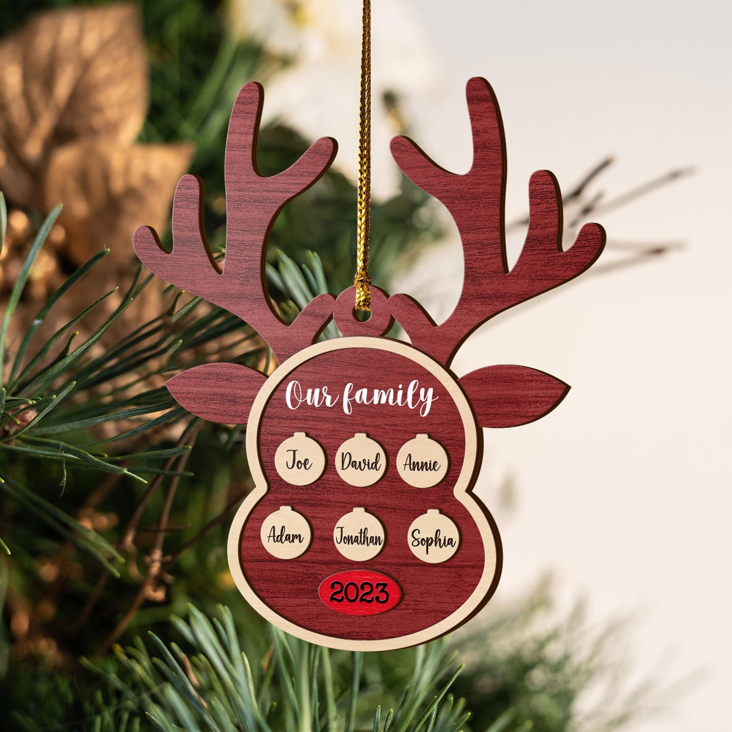 Family Christmas 3 Layered Piece Wooden Ornaments Custom Names, Dog’s Names And Year, Family Christmas Ornaments, Gift For Family EPHG-51895