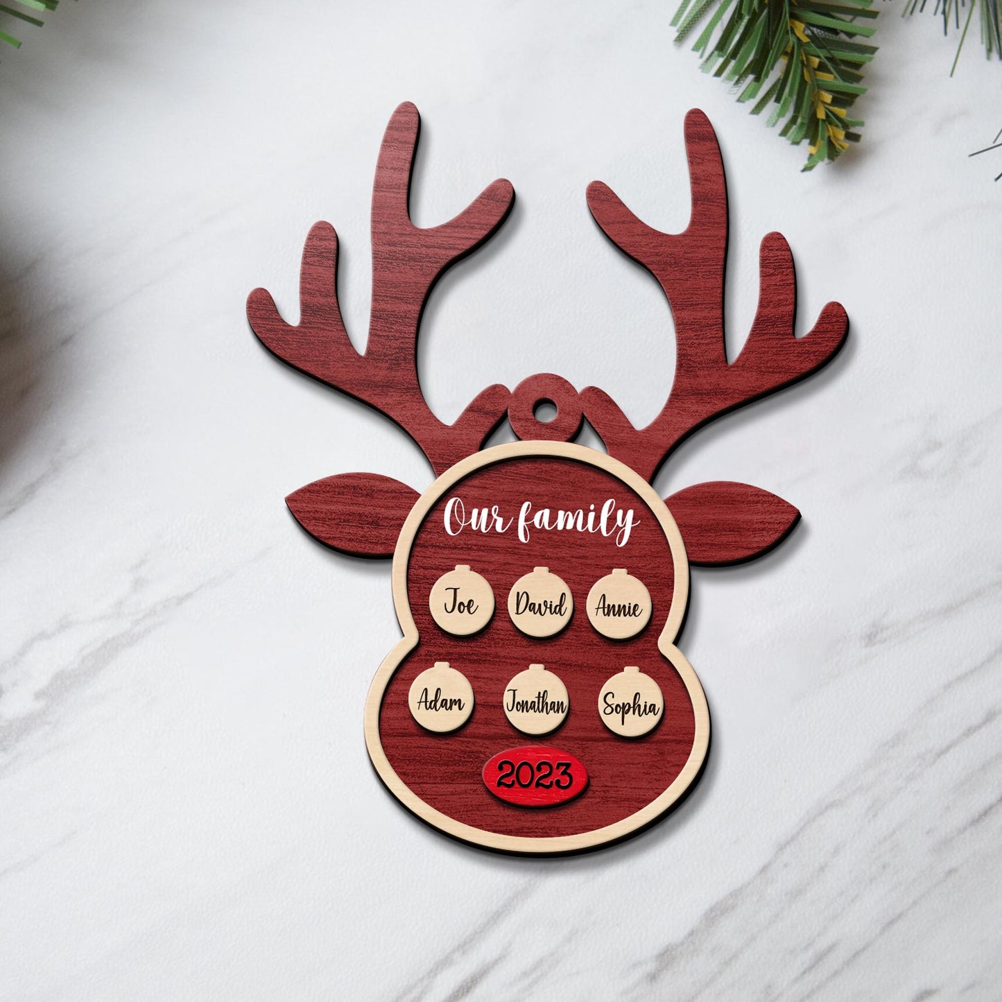 Family Christmas 3 Layered Piece Wooden Ornaments Custom Names, Dog’s Names And Year, Family Christmas Ornaments, Gift For Family EPHG-51895