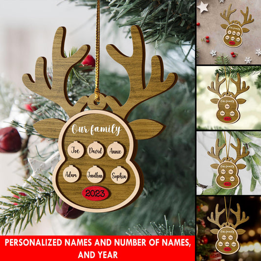 Family Christmas 3 Layered Piece Wooden Ornaments Custom Names, Dog’s Names And Year, Family Christmas Ornaments, Gift For Family EPHG-51895