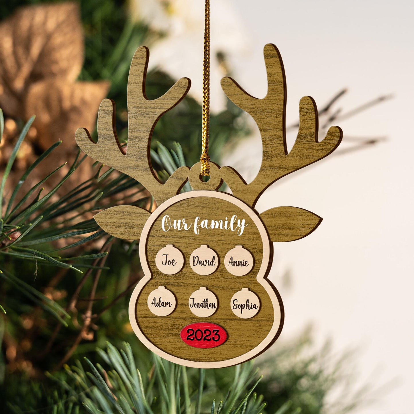 Family Christmas 3 Layered Piece Wooden Ornaments Custom Names, Dog’s Names And Year, Family Christmas Ornaments, Gift For Family EPHG-51895