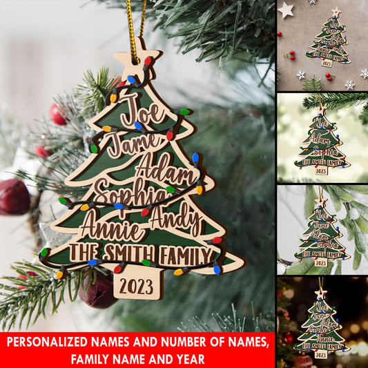 Family Christmas 3 Layered Piece Wooden Ornaments Custom Names, Dog’s Names And Year, Family Christmas Ornaments, Gift For Family EPHG-51945