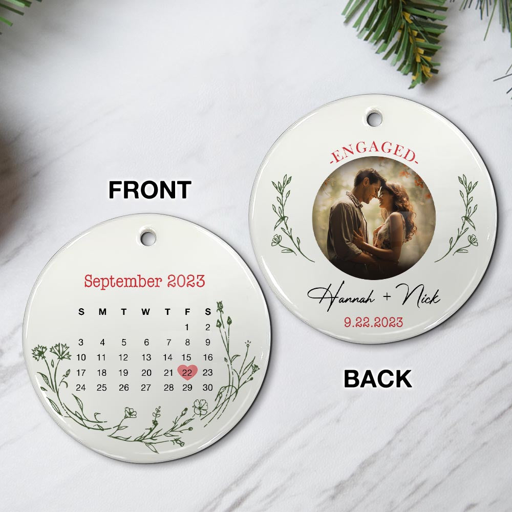 Engaged Christmas Ceramic Ornaments Custom Names, Date And Photo, Hanging Decorations EPHG-52037