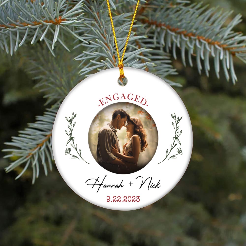 Engaged Christmas Ceramic Ornaments Custom Names, Date And Photo, Hanging Decorations EPHG-52037