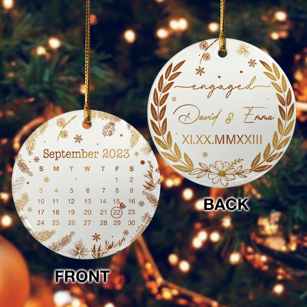 Engaged Christmas Ceramic Ornaments Custom Names, Date And Photo, Hanging Decorations EPHG-52086