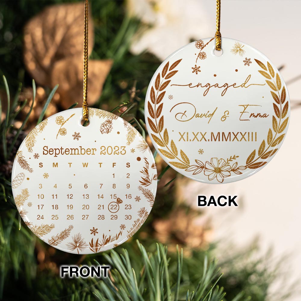 Engaged Christmas Ceramic Ornaments Custom Names, Date And Photo, Hanging Decorations EPHG-52086