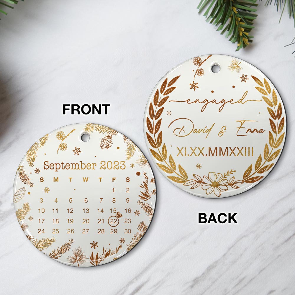 Engaged Christmas Ceramic Ornaments Custom Names, Date And Photo, Hanging Decorations EPHG-52086