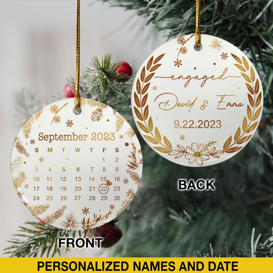 Engaged Christmas Ceramic Ornaments Custom Names, Date And Photo, Hanging Decorations EPHG-52086