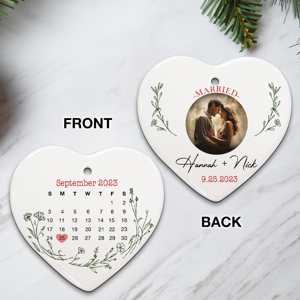 Engaged Christmas Ceramic Ornaments Custom Names, Date And Photo, Hanging Decorations EPHG-52089