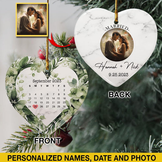 Engaged Christmas Ceramic Ornaments Custom Names, Date And Photo, Hanging Decorations EPHG-52089