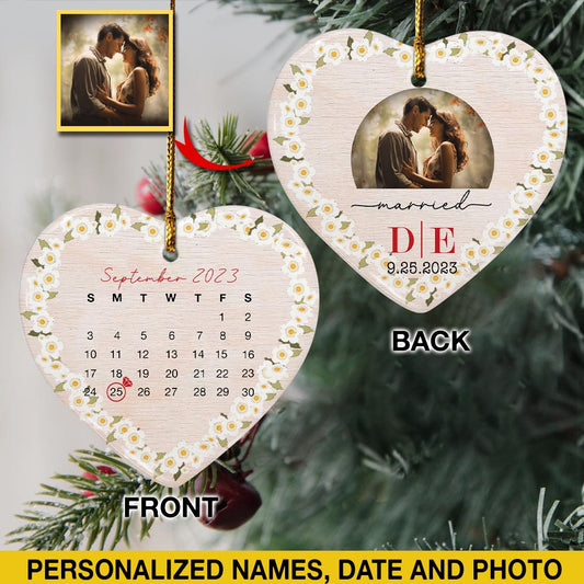 Engaged Christmas Ceramic Ornaments Custom Names, Date And Photo, Hanging Decorations EPHG-52089