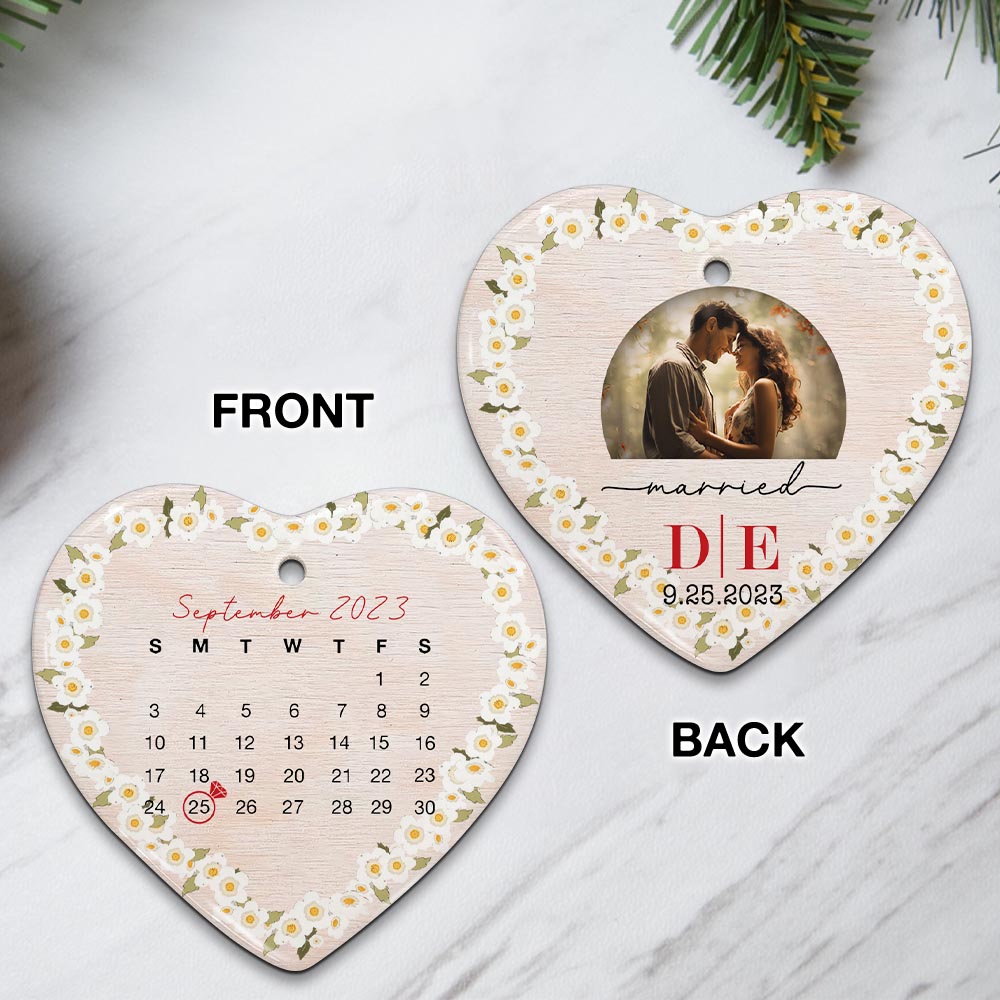 Engaged Christmas Ceramic Ornaments Custom Names, Date And Photo, Hanging Decorations EPHG-52089