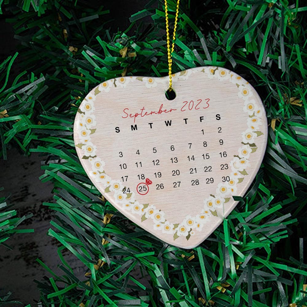 Engaged Christmas Ceramic Ornaments Custom Names, Date And Photo, Hanging Decorations EPHG-52089