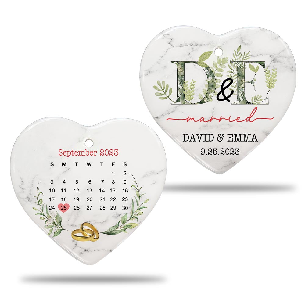 Engaged Christmas Ceramic Ornaments Custom Names, Date And Photo, Hanging Decorations EPHG-52089