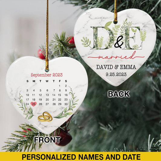 Engaged Christmas Ceramic Ornaments Custom Names, Date And Photo, Hanging Decorations EPHG-52089