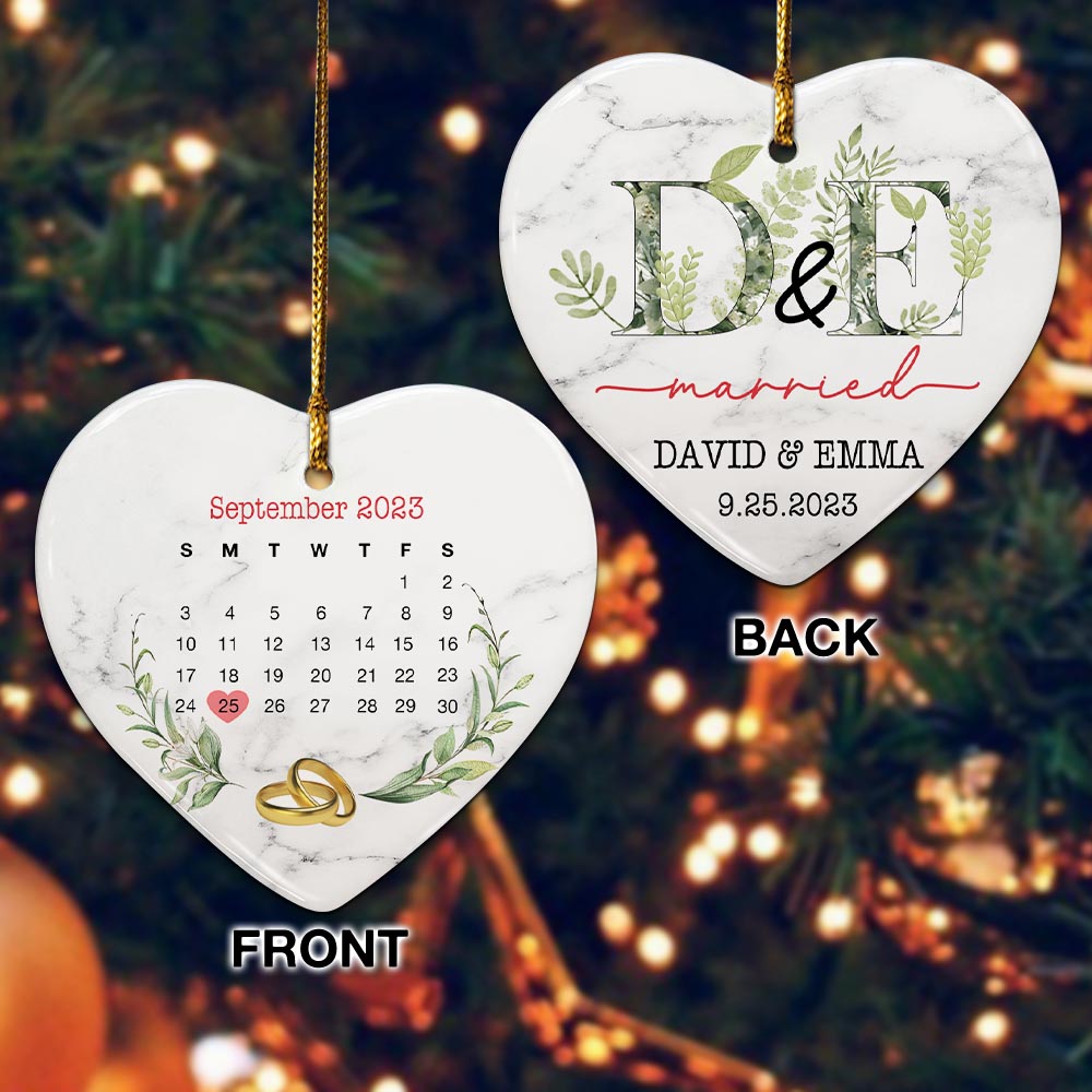 Engaged Christmas Ceramic Ornaments Custom Names, Date And Photo, Hanging Decorations EPHG-52089