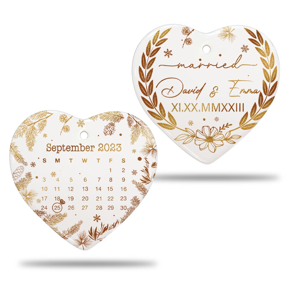 Engaged Christmas Ceramic Ornaments Custom Names, Date And Photo, Hanging Decorations EPHG-52089