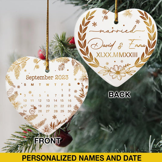 Engaged Christmas Ceramic Ornaments Custom Names, Date And Photo, Hanging Decorations EPHG-52089