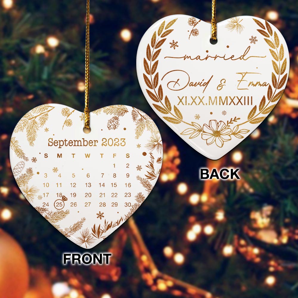 Engaged Christmas Ceramic Ornaments Custom Names, Date And Photo, Hanging Decorations EPHG-52089