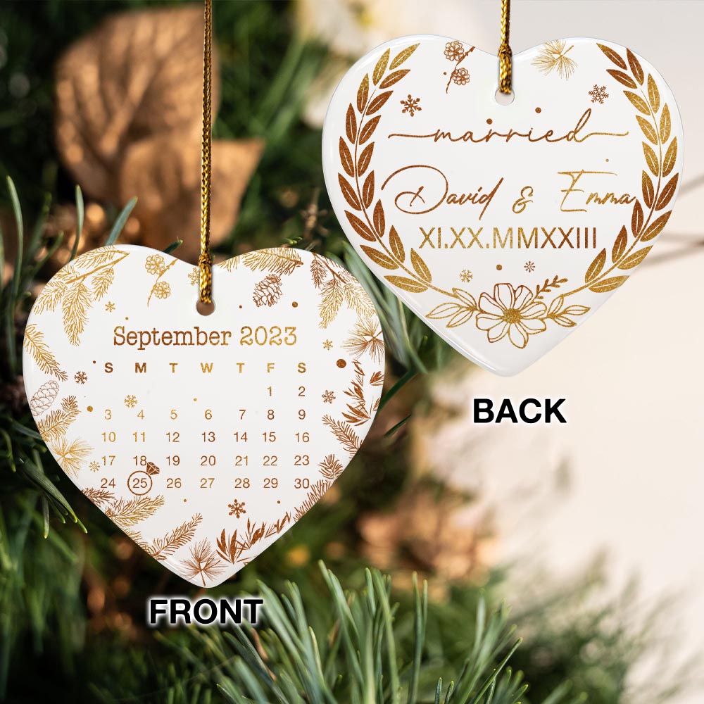 Engaged Christmas Ceramic Ornaments Custom Names, Date And Photo, Hanging Decorations EPHG-52089